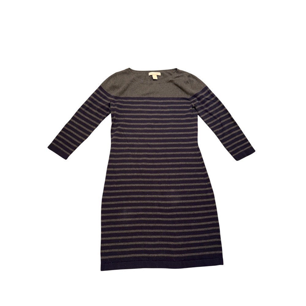 Banana Republic Sweater Dress Women's S Gray Blue Striped 3/4 Sleeve Cotton Knit